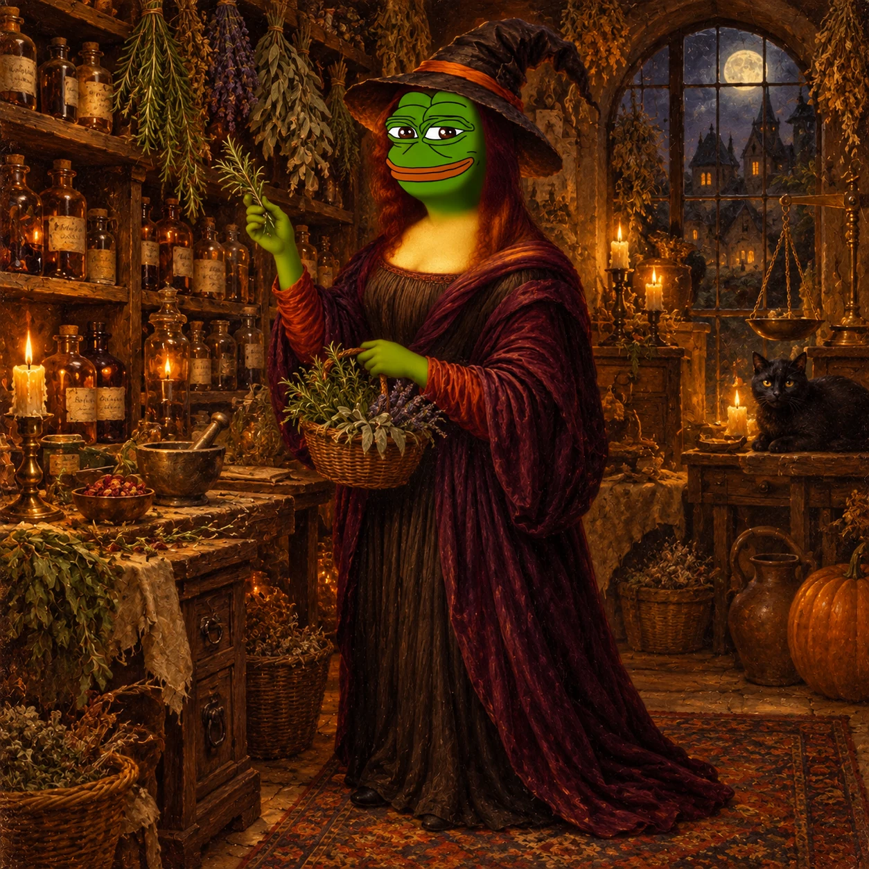 Mona Pepe Ween in a candlelit apothecary