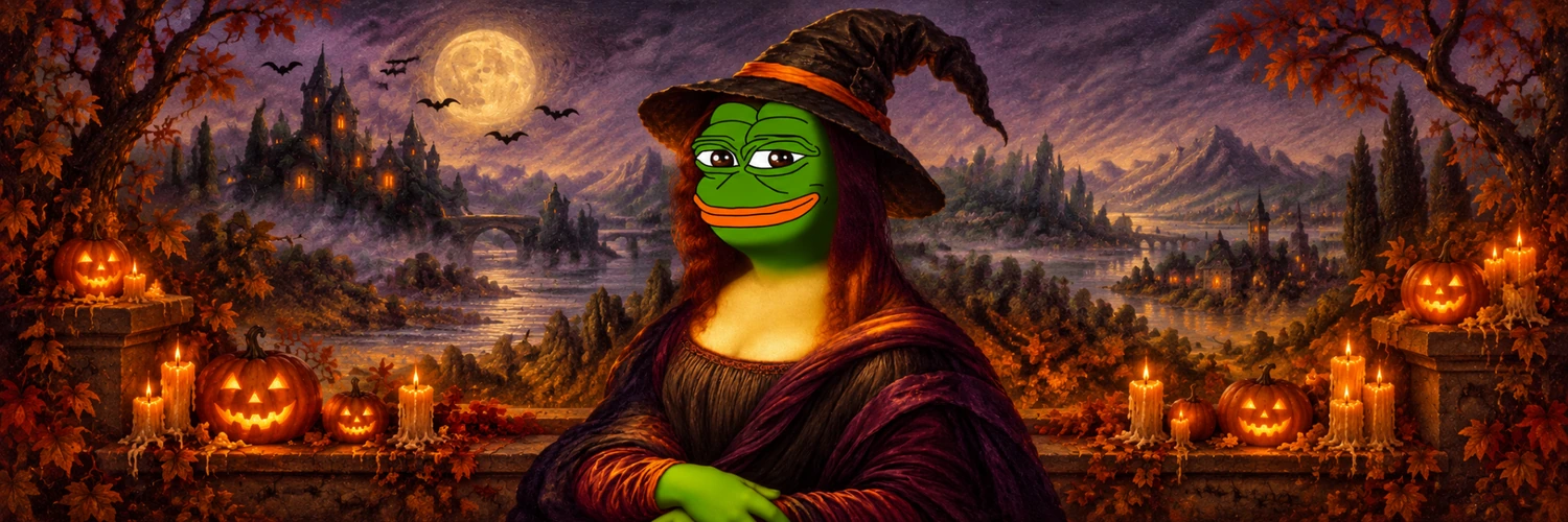 Mona Pepe Ween under a full moon with pumpkins and candles